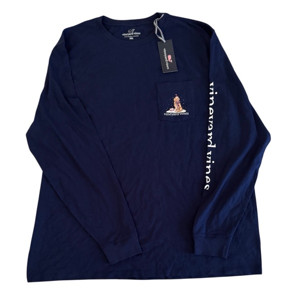 Vineyard Vines Santa’s Helper Long Sleeve pocket tee color: Deep Bay Size XXL - Picture 1 of 7